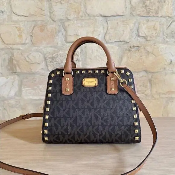 Sandrine Studded SM Satchel Brn/acorn Crossbody Bag/wallet Option Handbag by Michael Kors