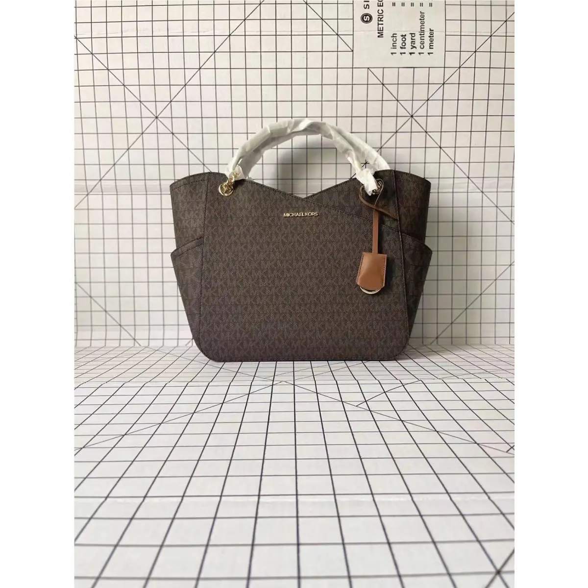 Jet Set Travel Large Chain Shoulder Tote Signature MK Bag Brown Logo by Michael Kors