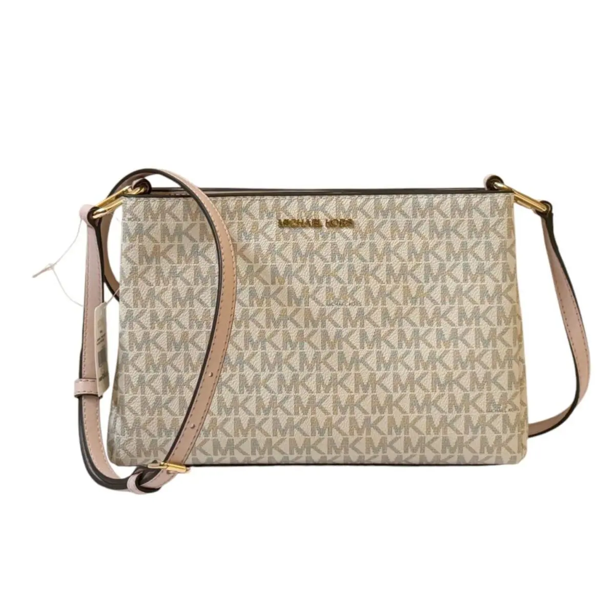 Michael Kors Trisha Triple Compartment Shoulder Crossbody Bag MK Signature/solid