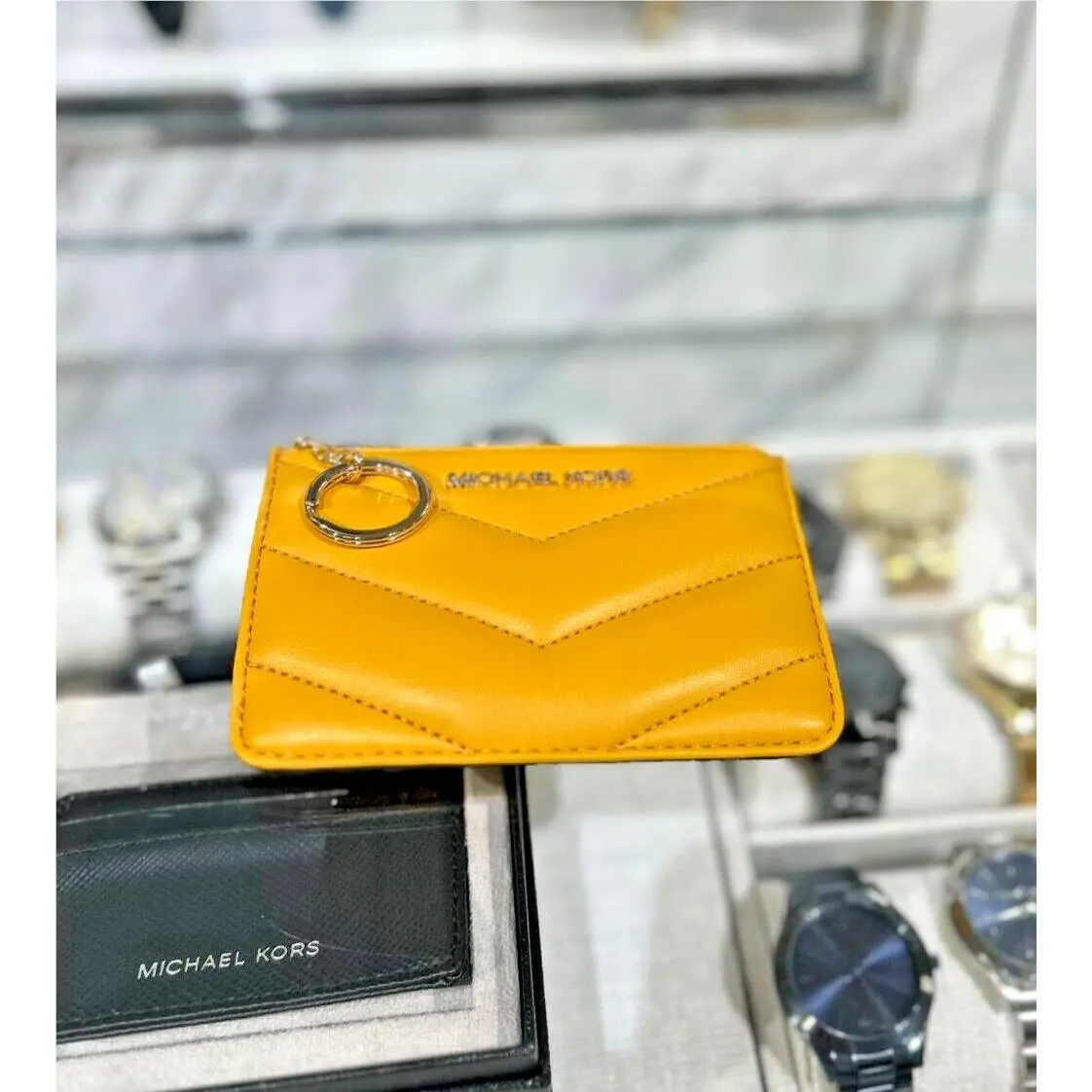 Jet Set Small Top Zip Coinpouch Card Holder with Key Ring Variation GOLDEN ROD by Michael Kors