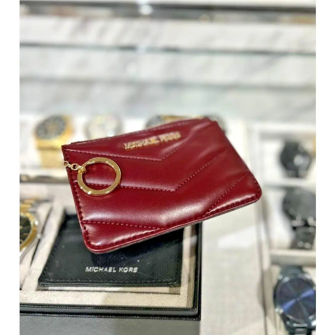Jet Set Small Top Zip Coinpouch Card Holder with Key Ring Variation OXBLOOD by Michael Kors