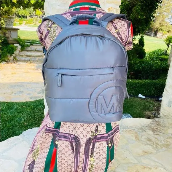 Michael Kors Rae MD Quilted Metallic Backpack Grey Graphic Nwt/wristlet Options