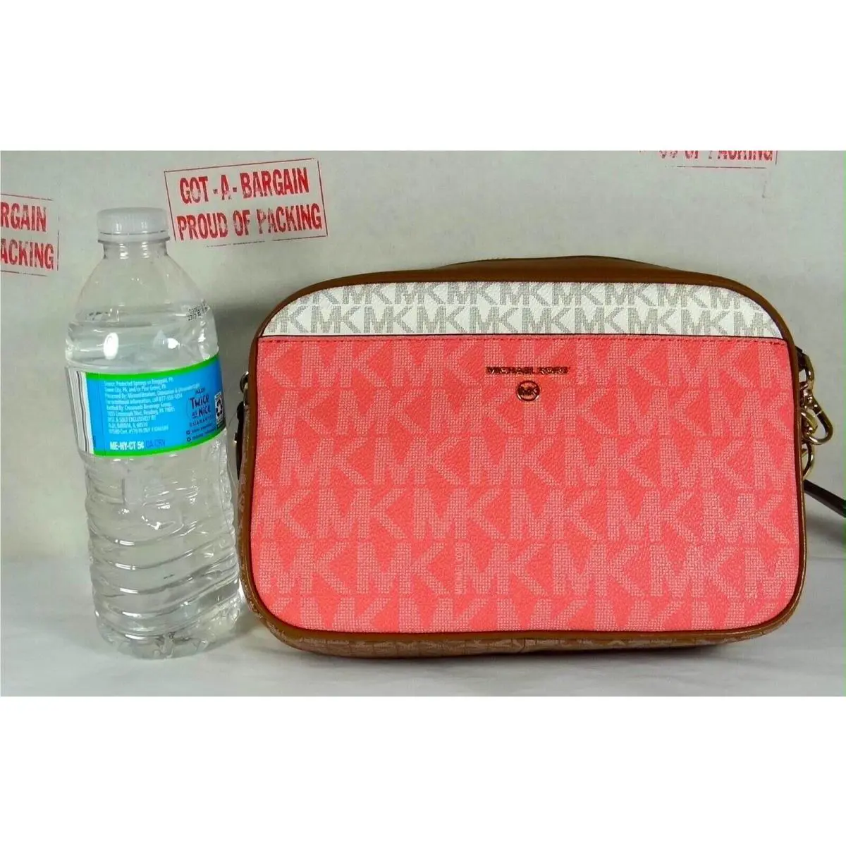 Jet Set Charm Pocket Large EW MK Signature Pvc Clutch Crossbody Bag Dahlia Pink/multi/Gold by Michael Kors