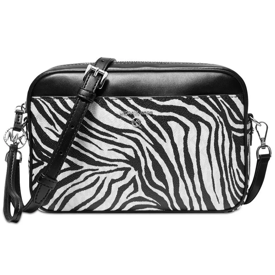 Jet Set Charm Pocket Large EW MK Signature Pvc Clutch Crossbody Bag MK WHITE/BLACK/SV by Michael Kors