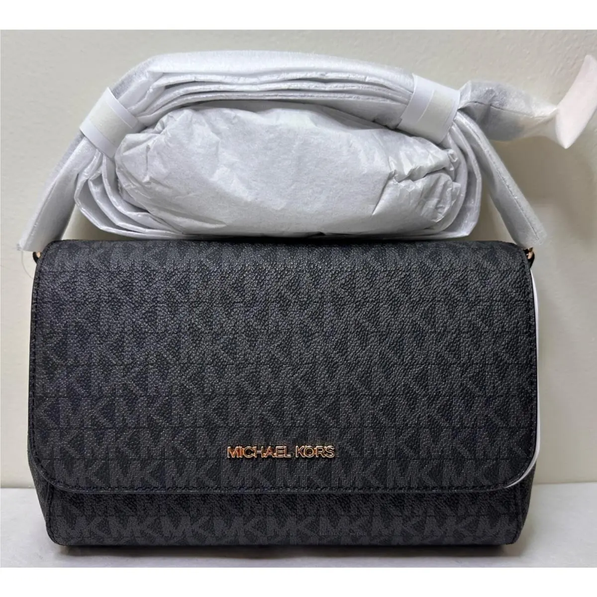Michael Kors Jet Set Medium MK Logo Pvc Convertible Crossbody Pouchette Bag