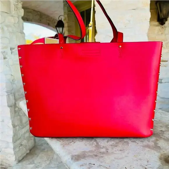 Michael Kors Manhattan Large Smooth Leather Tote Shoulder Bag Handbag In Flame