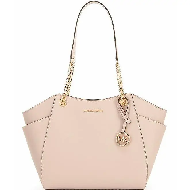 Michael Kors Jet Set Chain Saffiano Leather Large Shoulder Tote Bag - Soft Pink/Gold, Handle/Strap: PINK OR RED, Hardware: Gold