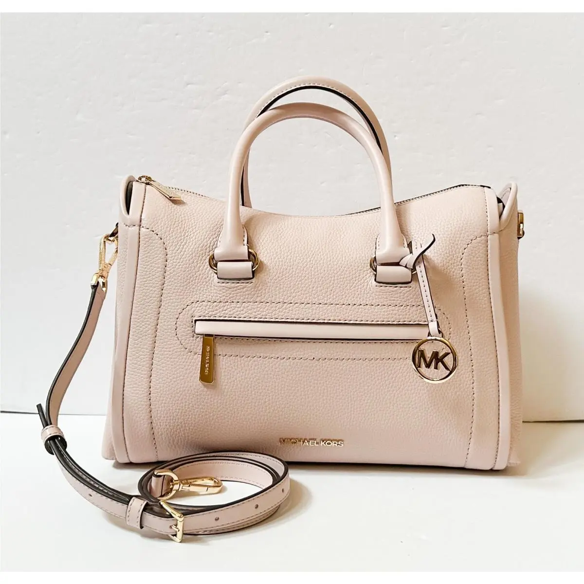 Carine Large Top Zip Satchel Shoulder Crossbody Bag Pink Powder Blush by Michael Kors