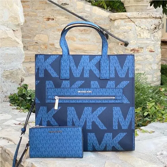 Kenly Signature LG NS Tote/ Double Zip Wristlet Options DK Chbry tote+Wristlet set by Michael Kors