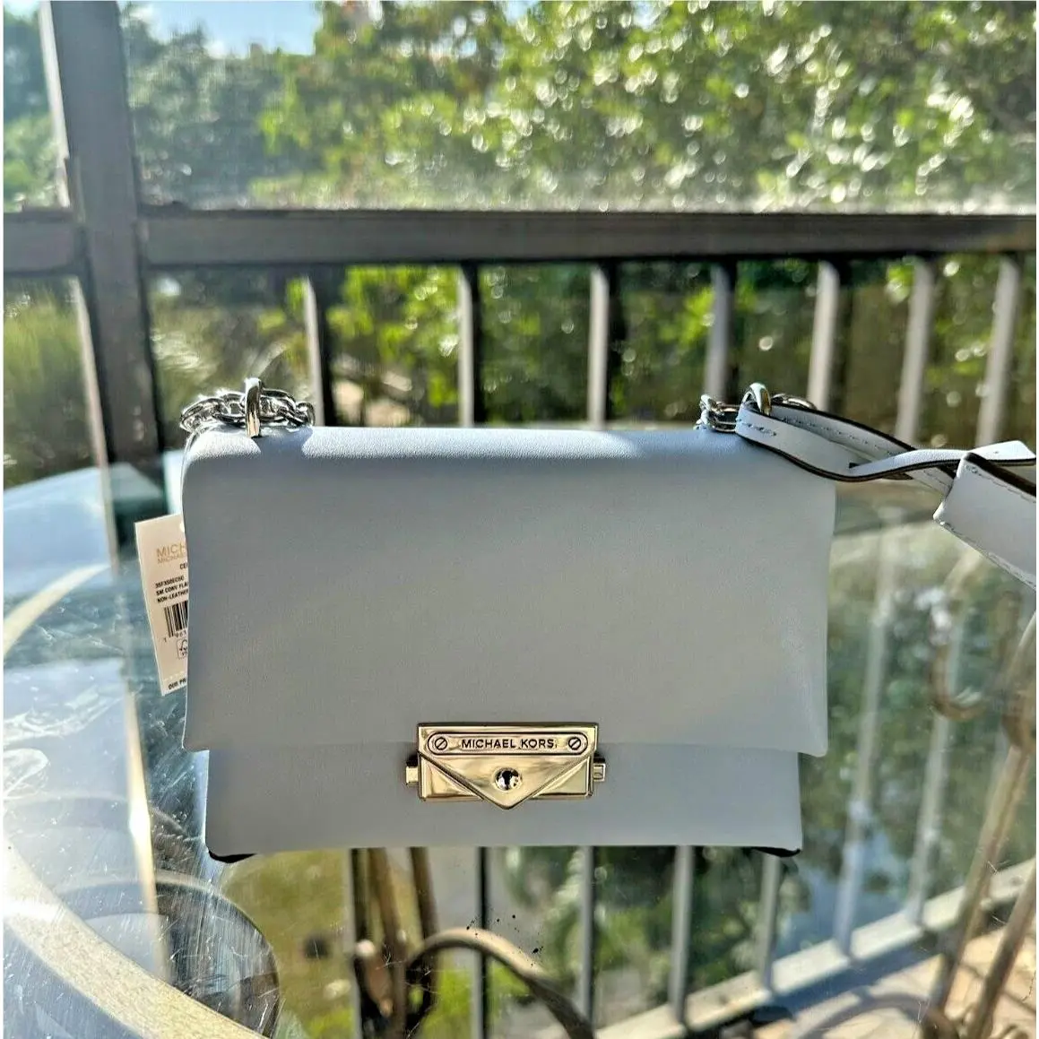 Cece SM Leather Convertible Flap Pocket Shoulder Crossbody Bag PALE BLUE by Michael Kors
