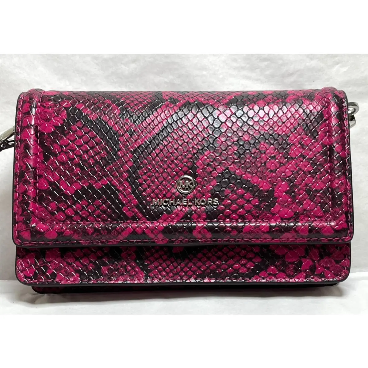 Jet Set Charm Small Phyton Snake Print Leather Phone Crossbody Pink/sv by Michael Kors