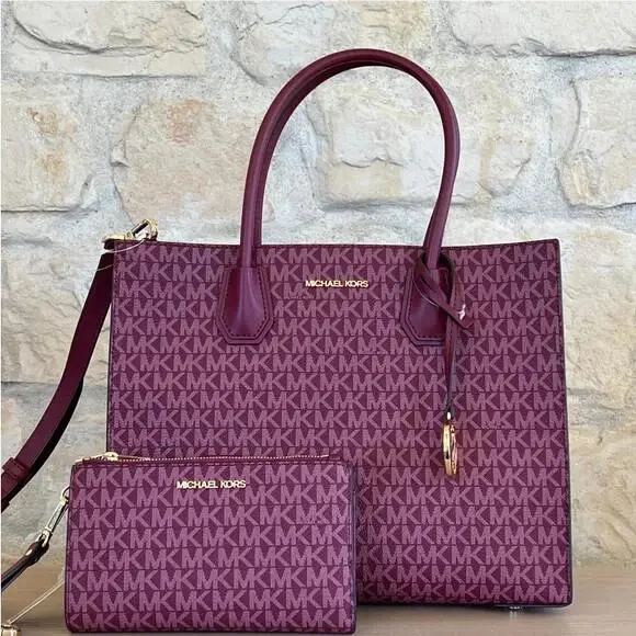 Mercer LG Satchel Shoulder Leather Bag Mulberry Mlt/wallet Option Handbag+wallet by Michael Kors