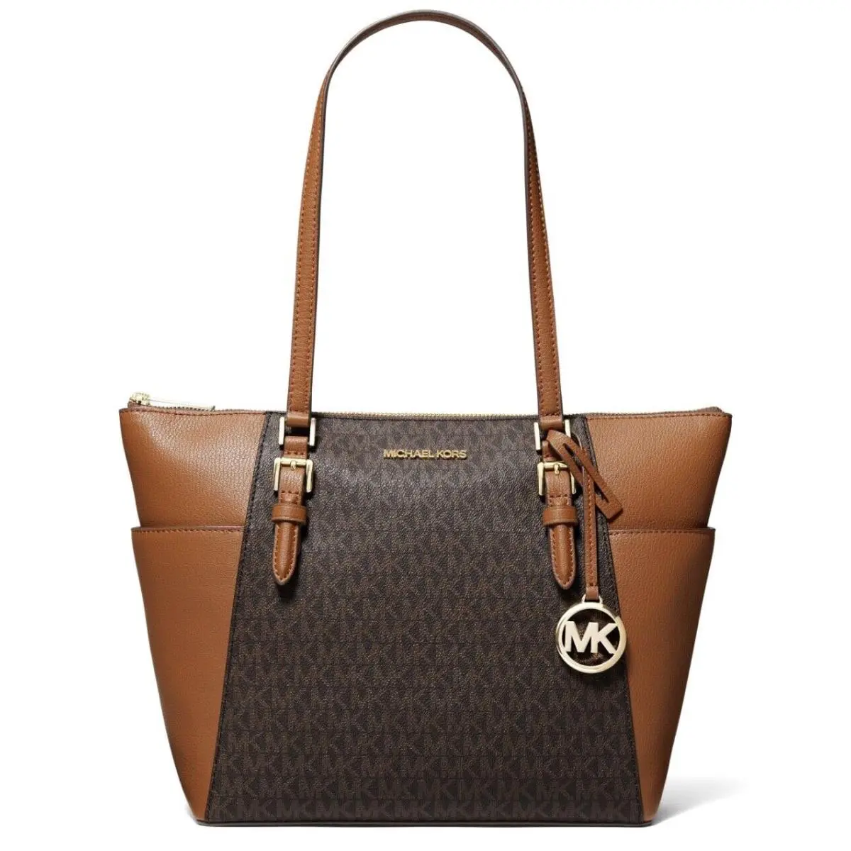 Charlotte Large Top-zip Tote Bag Brown (Signature Logo) by Michael Kors