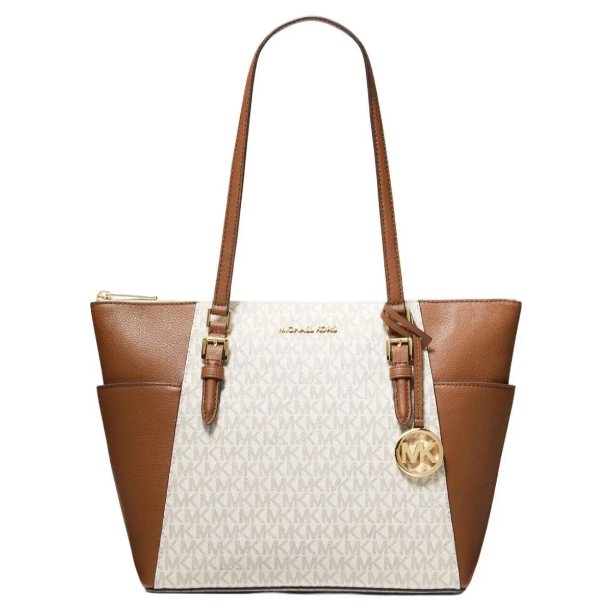 Charlotte Large Top-zip Tote Bag Vanilla (Signature Logo) by Michael Kors