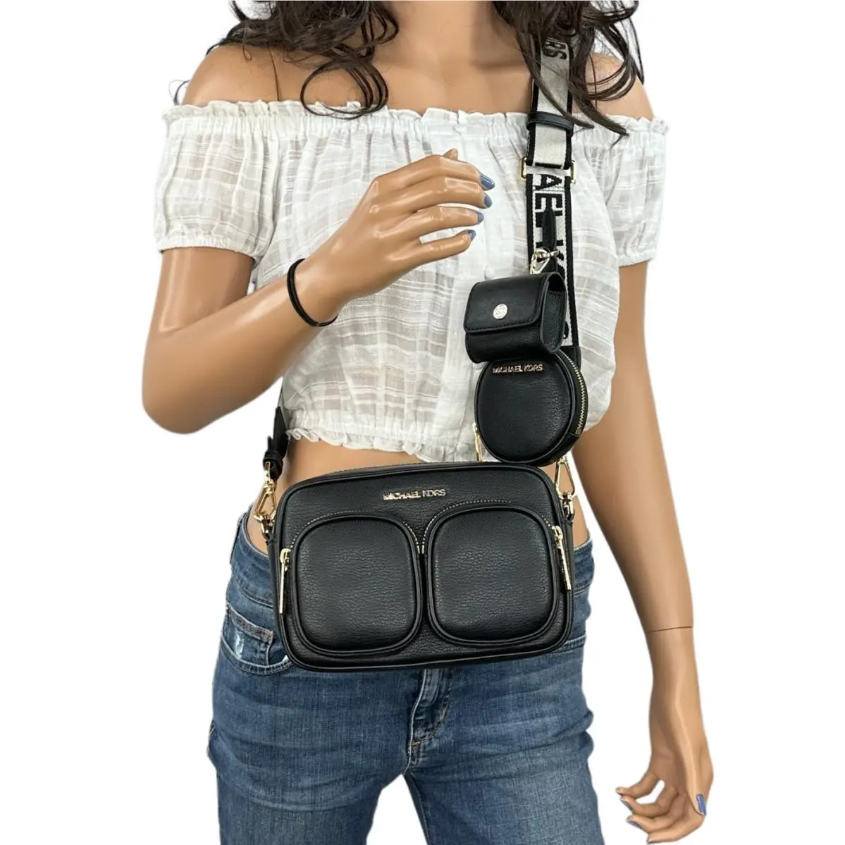 Jet Set Item Medium Crossbody Bag Tech Attached MK Signature/solid BLACK by Michael Kors