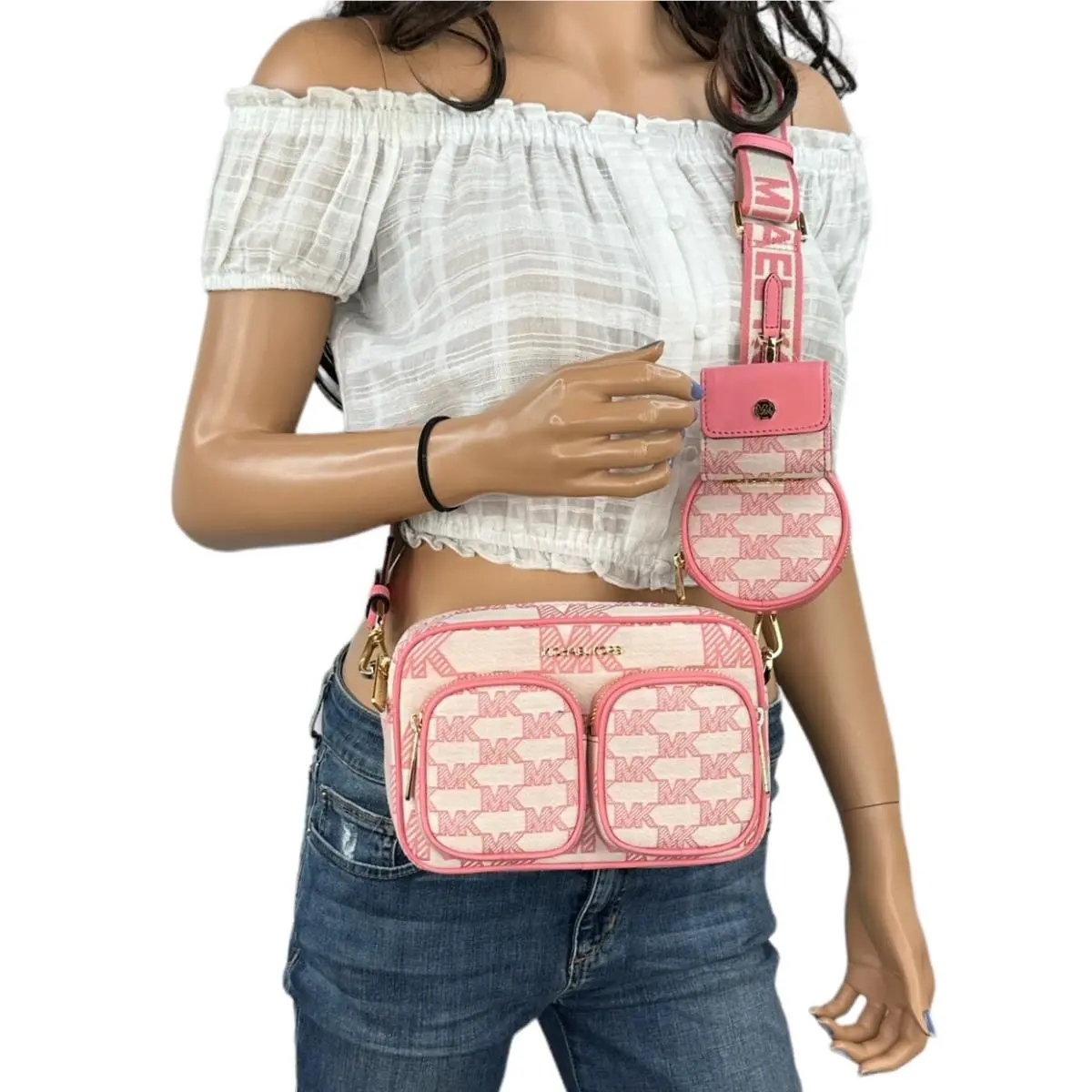 Jet Set Item Medium Crossbody Bag Tech Attached MK Signature/solid MK TEA ROSE by Michael Kors