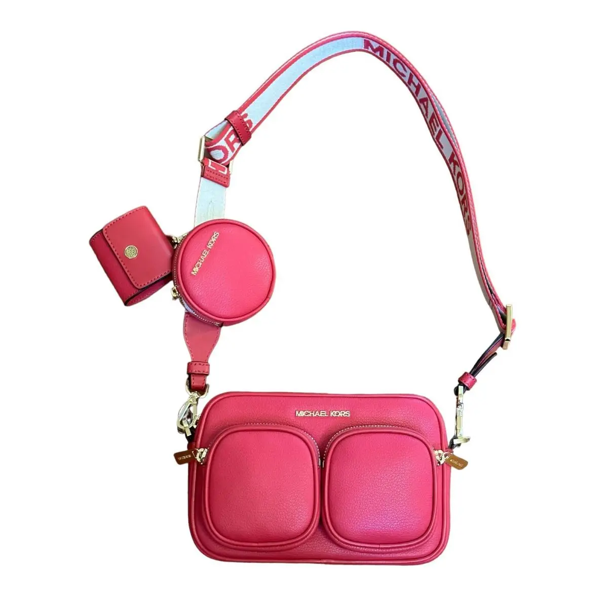 Jet Set Item Medium Crossbody Bag Tech Attached MK Signature/solid CARMINE PINK by Michael Kors