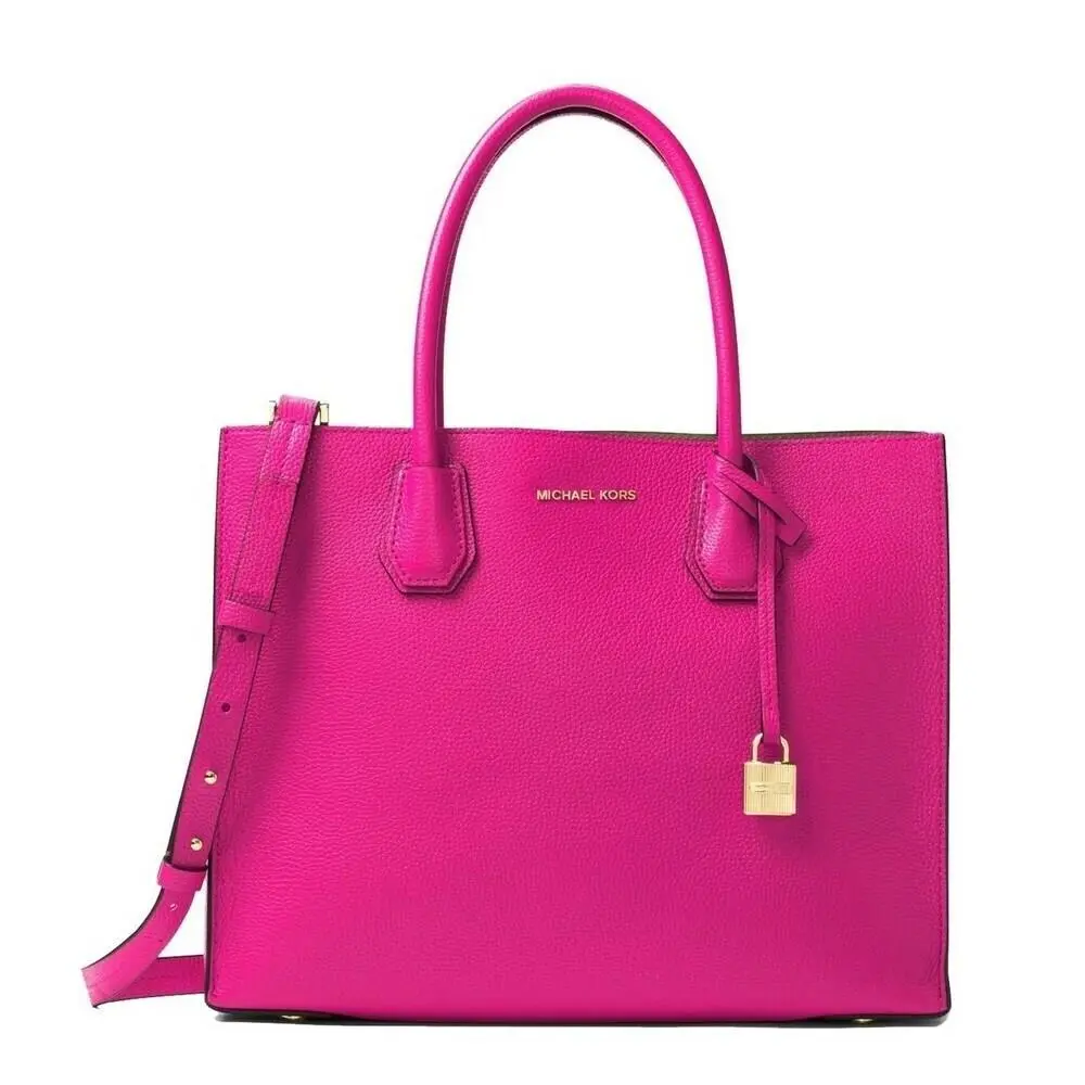 Mercer Studded Medium Messenger Satchel Ballet Black Rasberry Raspberry/Gold by Michael Kors