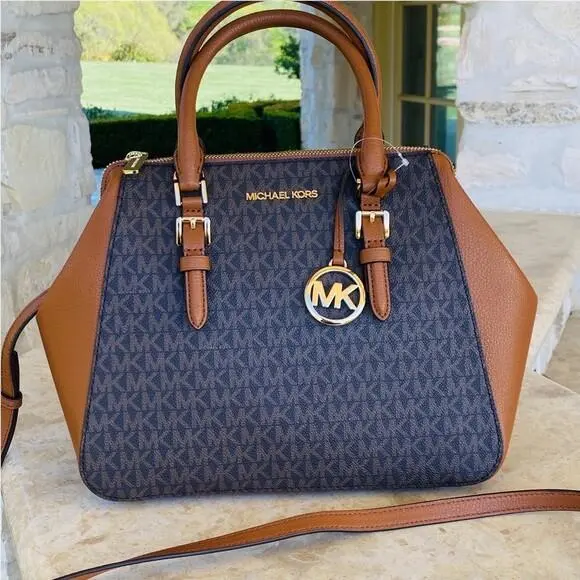 Charlotte Large MK Signature Top Zip Satchel Wallet Options handbag by Michael Kors