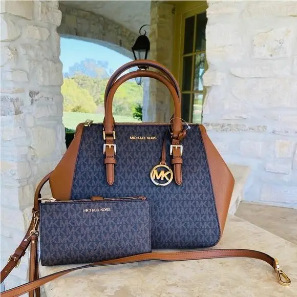 Charlotte Large MK Signature Top Zip Satchel Wallet Options Handbag+Wallet by Michael Kors