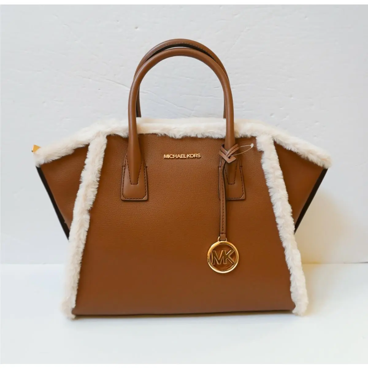 Avril Large Top Zip Satchel Shoulder Crossbody Bag Luggage with Fluffy fur by Michael Kors