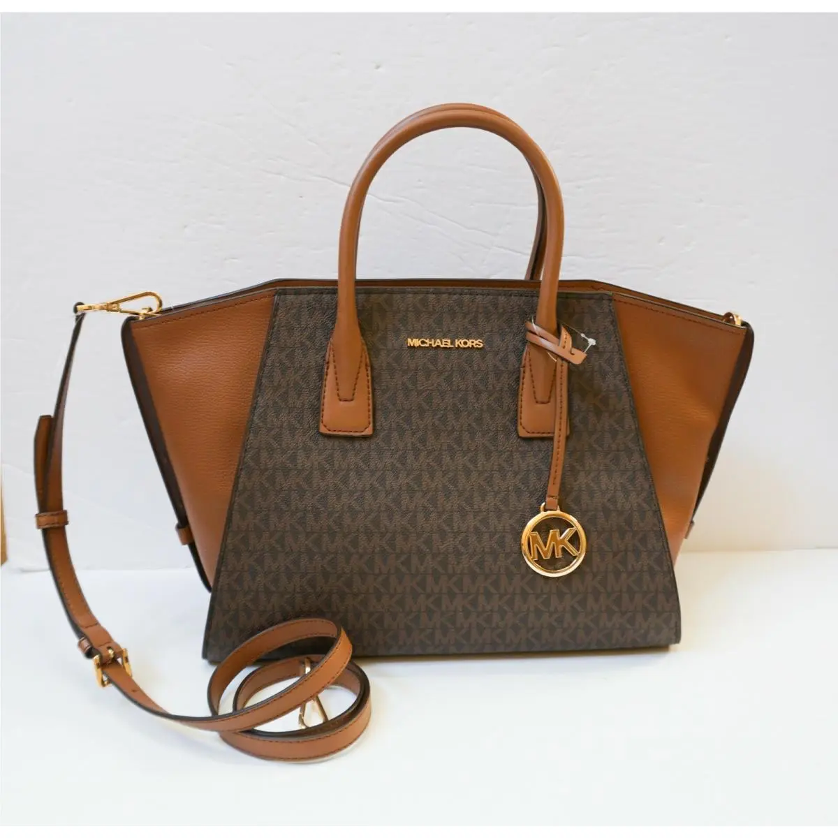Avril Large Top Zip Satchel Shoulder Crossbody Bag MK Brown by Michael Kors