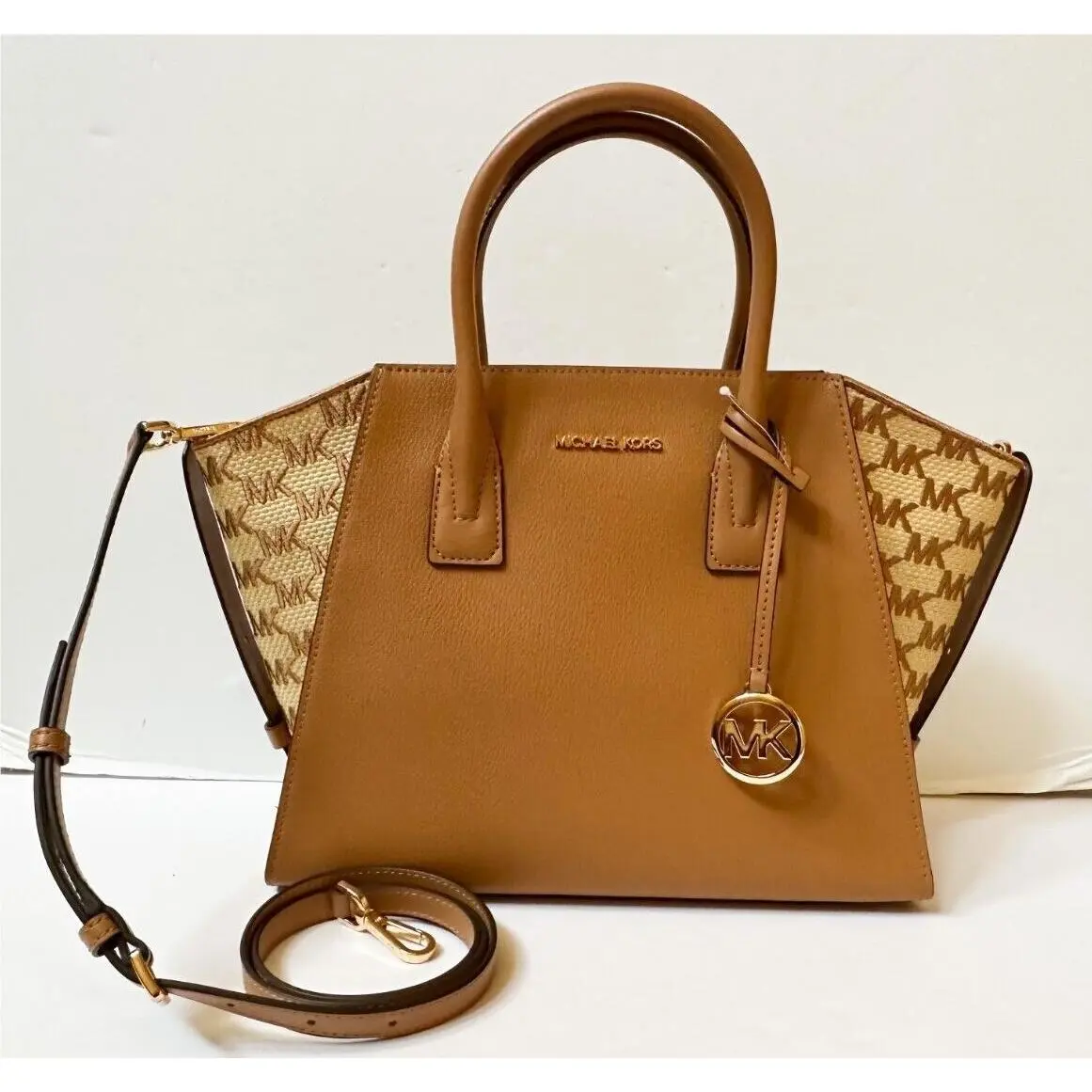 Avril Large Top Zip Satchel Shoulder Crossbody Bag MK CUOIO by Michael Kors