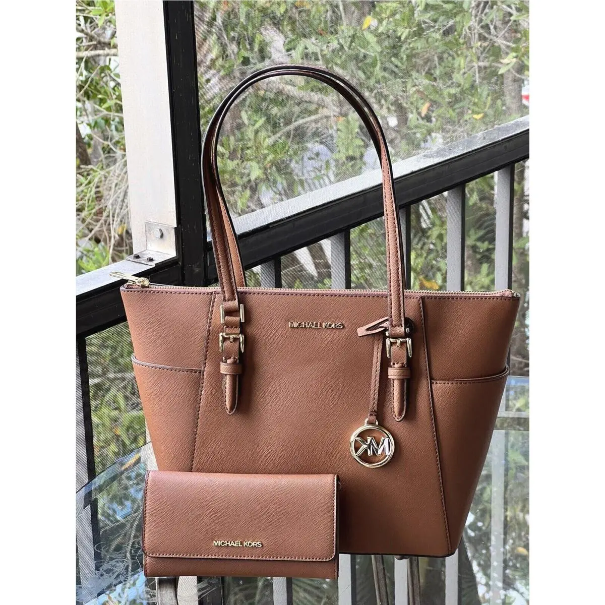 Charlotte Pvc or Leather Top Handbag Shoulder Bag +trifold Wallet LUGGAGE by Michael Kors