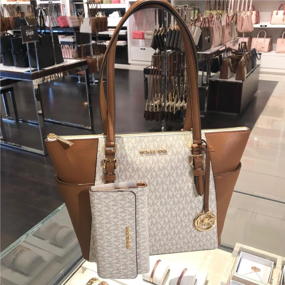 Charlotte Pvc or Leather Top Handbag Shoulder Bag +trifold Wallet VANILLA by Michael Kors