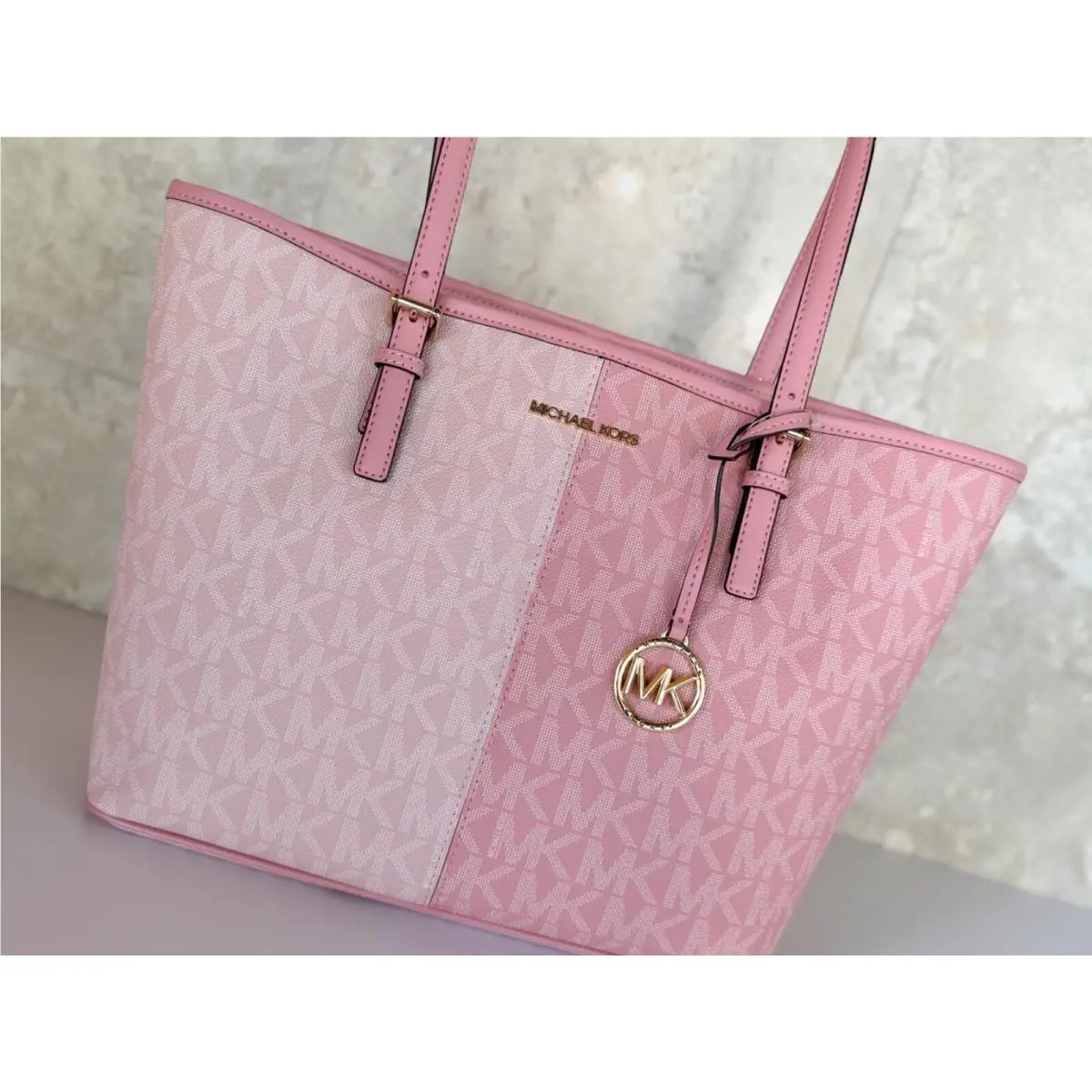 Michael Kors  bag   - Small MK Brown Multi Taxi Tote, Handle/Strap: Multicolor, Hardware: Gold, Silver 60