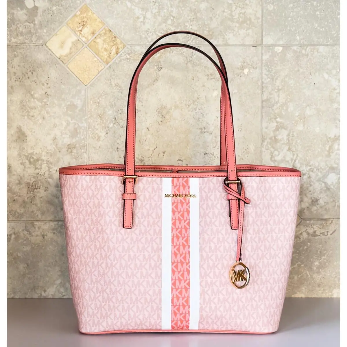 Jet Set Travel Medium Carryall Tote Shoulder Bag CENTER STRIPE SHERBERT MULTI by Michael Kors