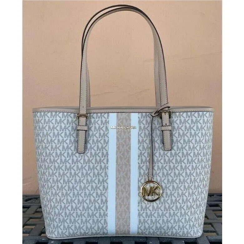 Jet Set Travel Medium Carryall Tote Shoulder Bag CENTER STRIPE VANILLA BUFF MULTI by Michael Kors