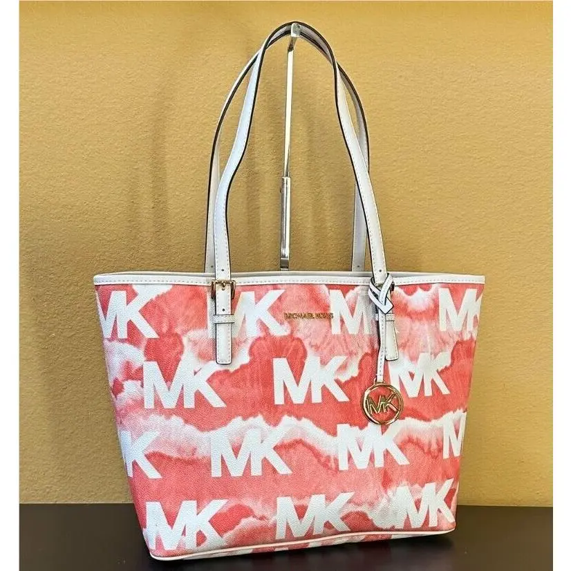 Jet Set Travel Medium Carryall Tote Shoulder Bag Graphic Logo MK Grapefruit Multi by Michael Kors