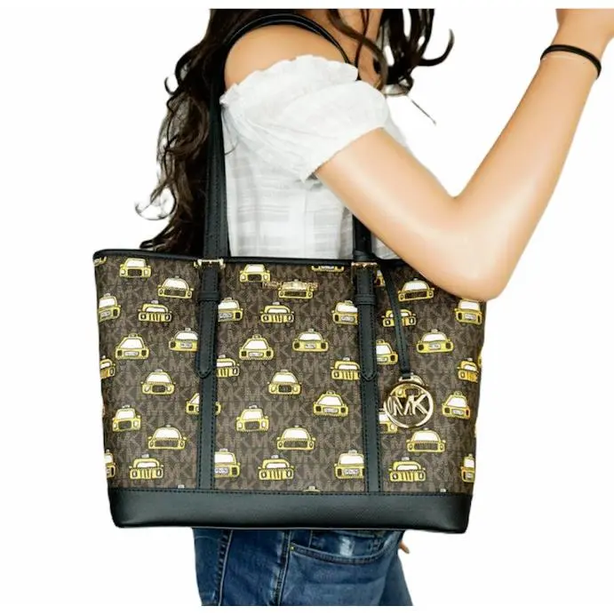 Jet Set Travel Medium Carryall Tote Shoulder Bag Small MK Brown Multi Taxi Tote by Michael Kors
