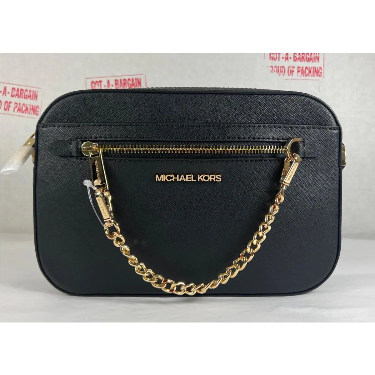 Michael Kors Jet Set Zip Chain Large Saffiano Leather Crossbody Messenger Bag