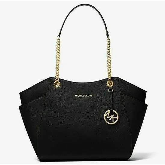 Jet Set Large Saffiano Leather Shoulder Bag MK Women Handbag Black by Michael Kors