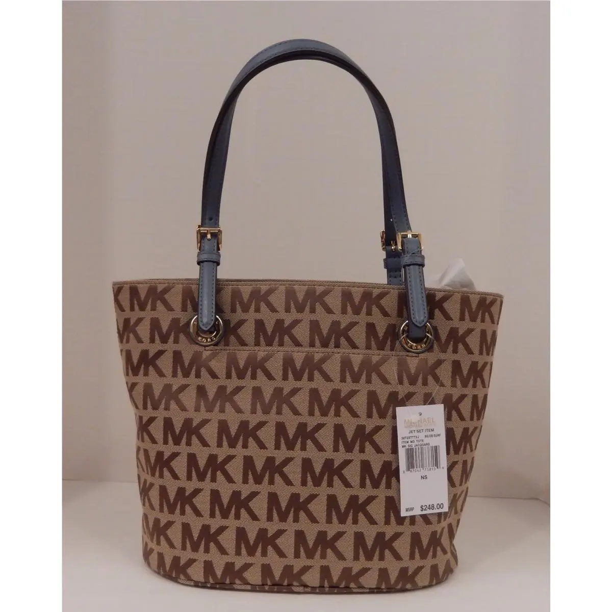 Beige Camel Black Gray Gold Signature Handbag MD Tote Beige/Ebony/Surf by Michael Kors