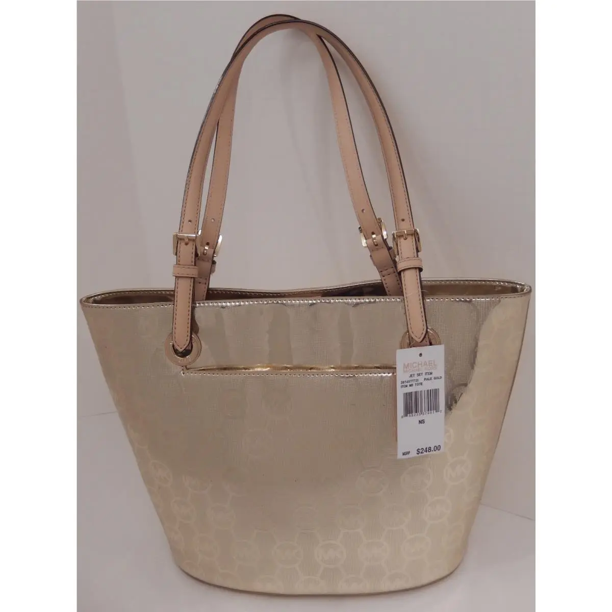 Beige Camel Black Gray Gold Signature Handbag MD Tote Pale Gold by Michael Kors