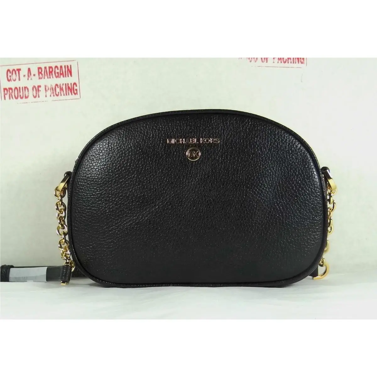 Jet Set Charm Small Pebbled Leather Oval Camera Crossbody Bag Black by Michael Kors