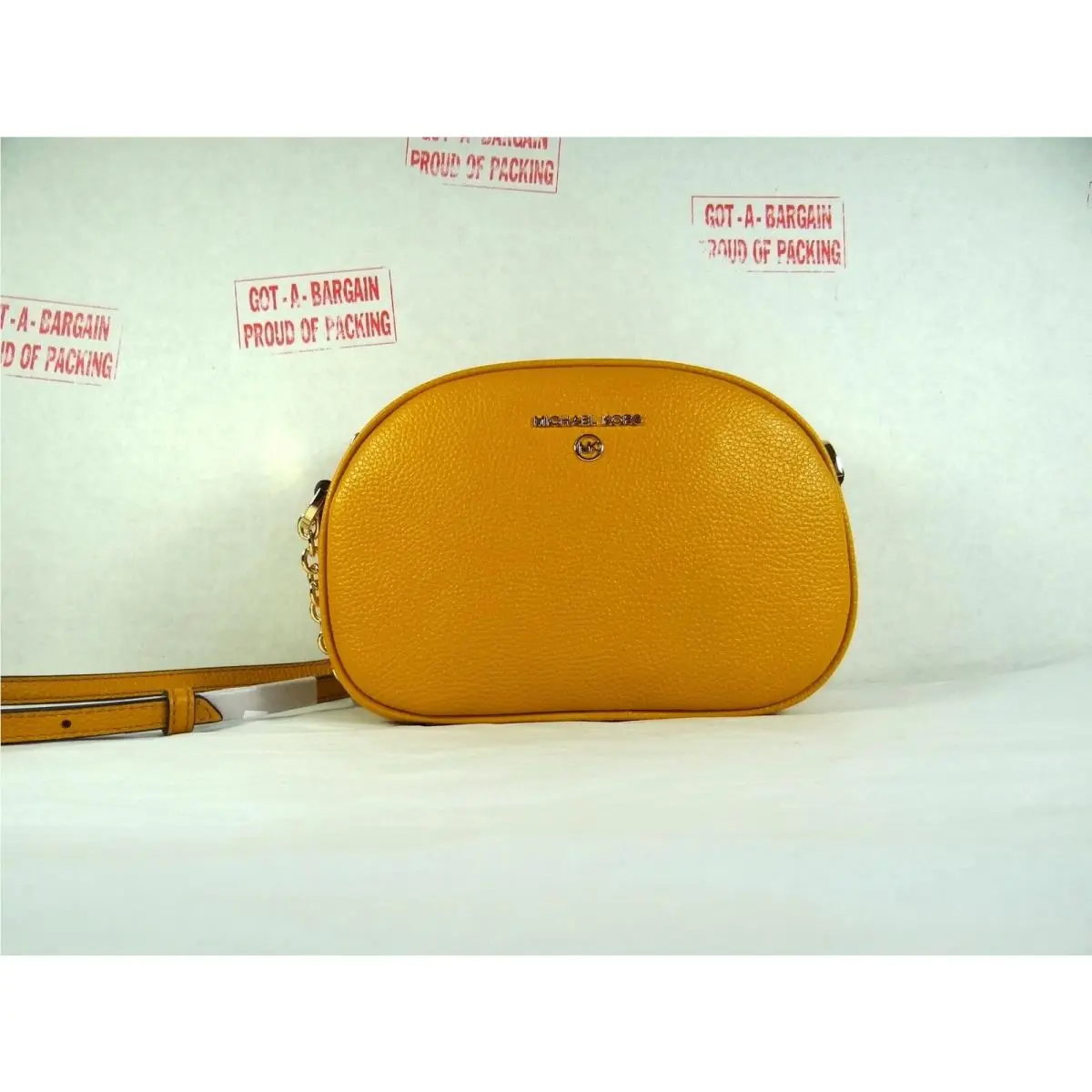 Jet Set Charm Small Pebbled Leather Oval Camera Crossbody Bag Marigold by Michael Kors