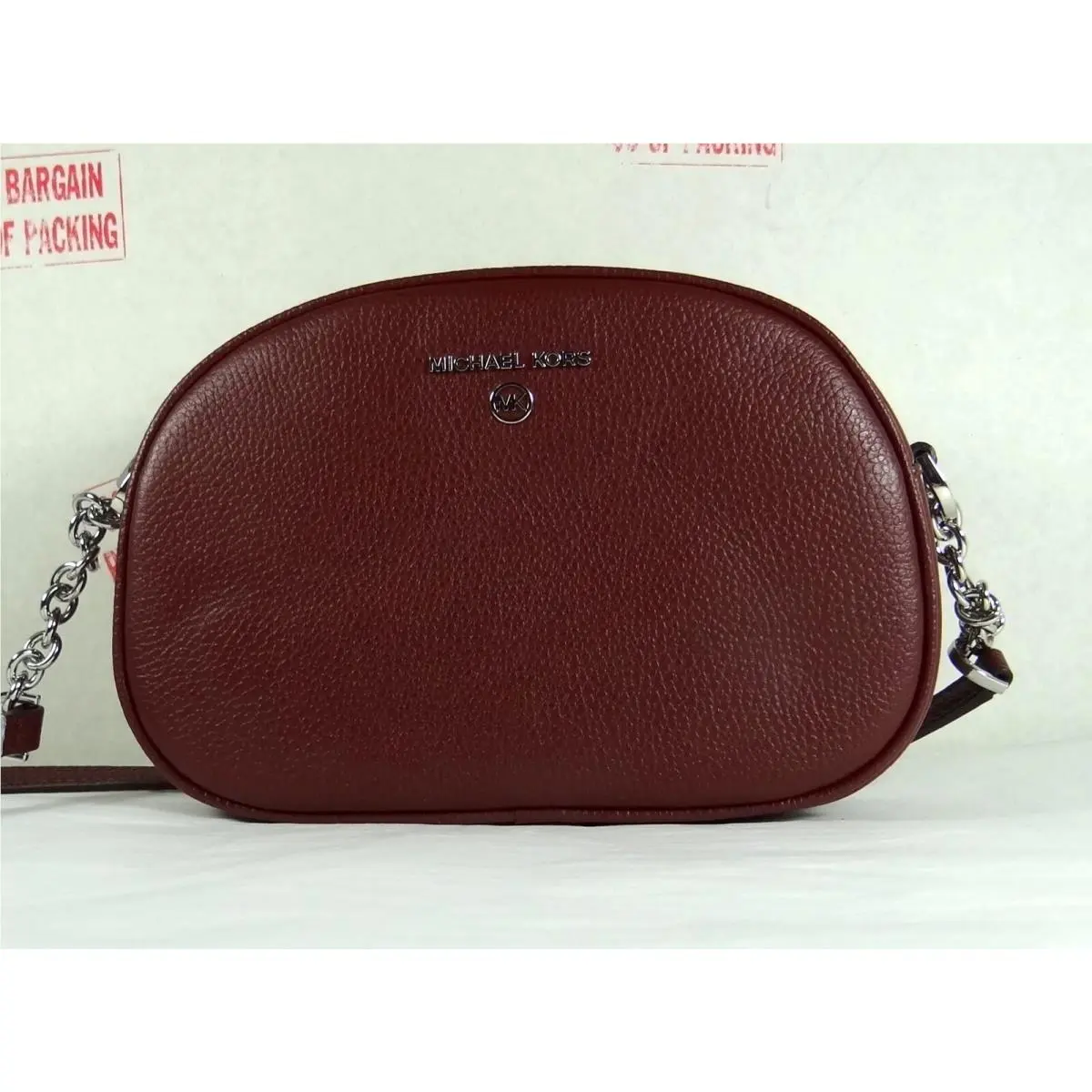 Jet Set Charm Small Pebbled Leather Oval Camera Crossbody Bag Merlot by Michael Kors