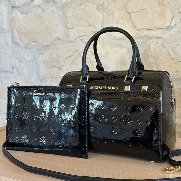 Kara Metallic Large Duffle Signature Handbag/wallet Rare Black Handbag+Wallet SET by Michael Kors