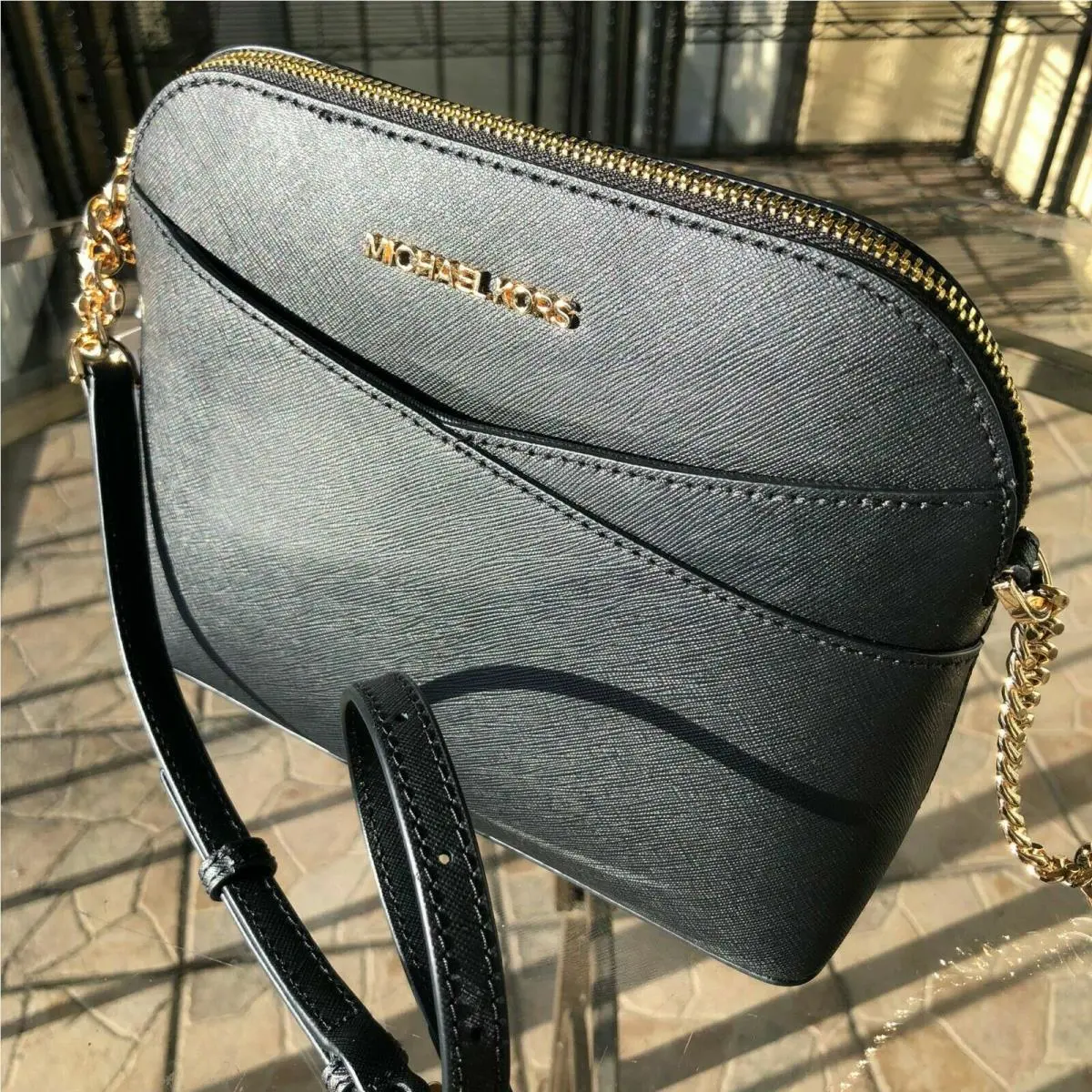 Lady Pvc or Leather Crossbody Bag Handbag Messenger Purse Shoulder Black/Gold Leather) by Michael Kors