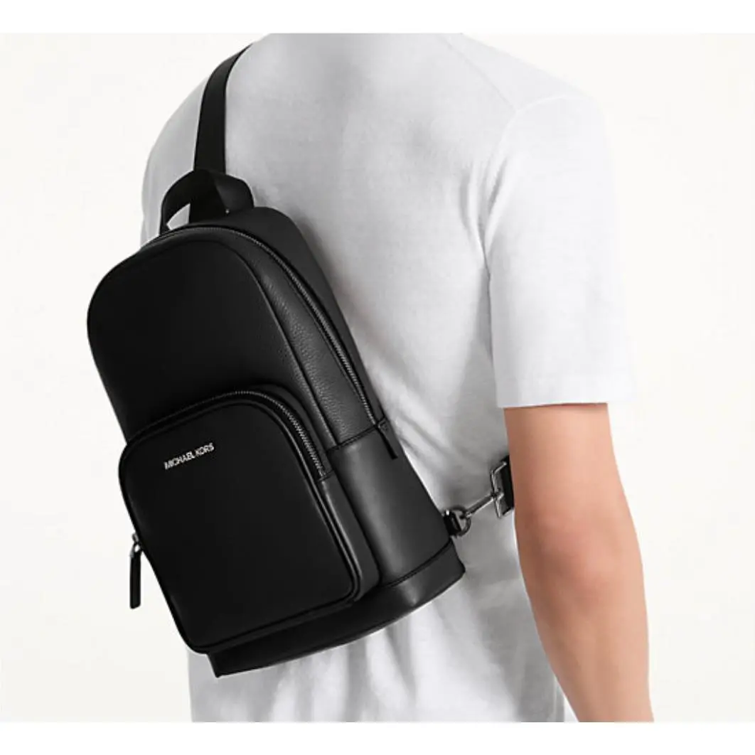 Unisex Cooper Pebbled Leather Commuter Slingpack Backpack New black/SV by Michael Kors
