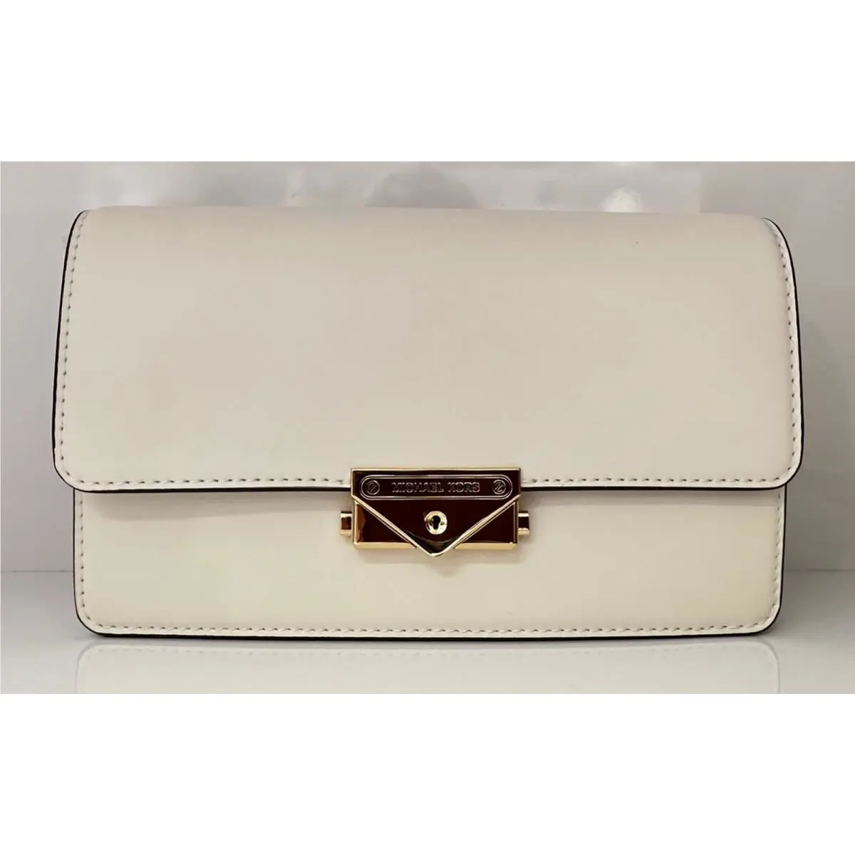 Michael Kors Cece Medium White Vegan Leather Shoulder Crossbody Clutch