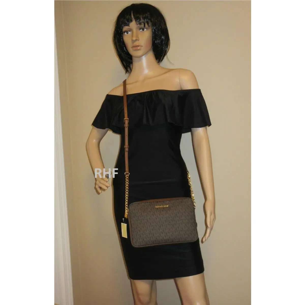 MK Jet Set Large EW Saffiano Crossbody Bag Brown Signature by Michael Kors