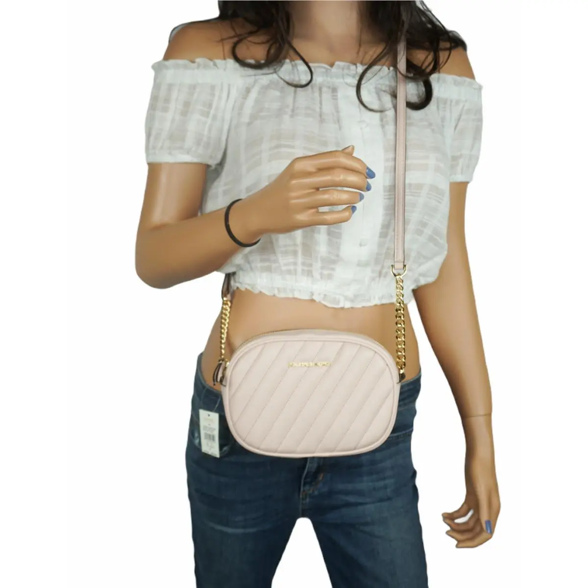 Small Mini Oval Camera Crossbody Bag Vegan Soft Leather Powder Blush by Michael Kors
