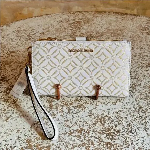 Jet Set Travel LG Double Zip Wallet Graphic Logo MK Oxblood Multi LIGHT CREAM MULTI by Michael Kors