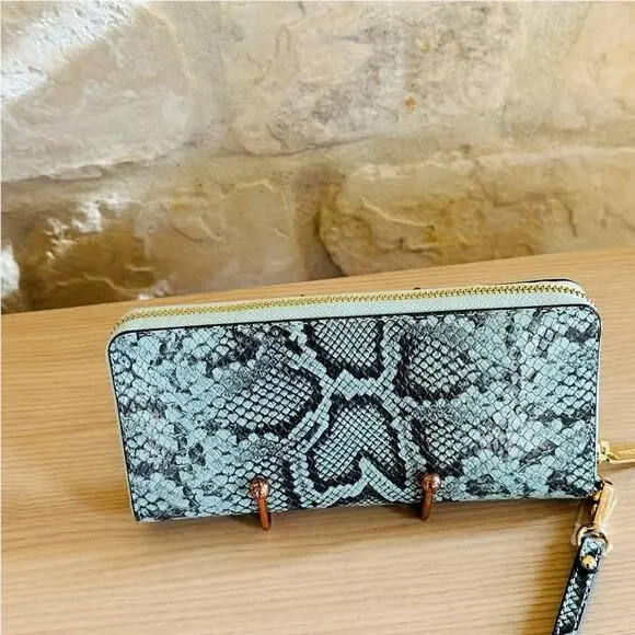 Large Lenox Animal Print Embossed Leather Handbag/wallet Turquoise by Michael Kors