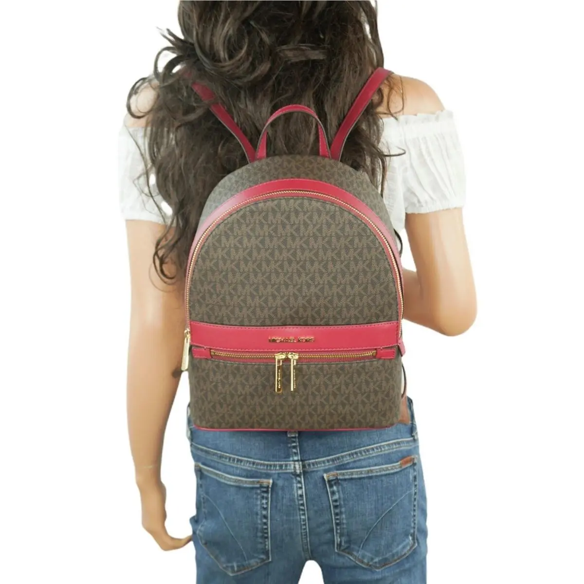 Kenly Medium Backpack MK BROWN/BERRY by Michael Kors